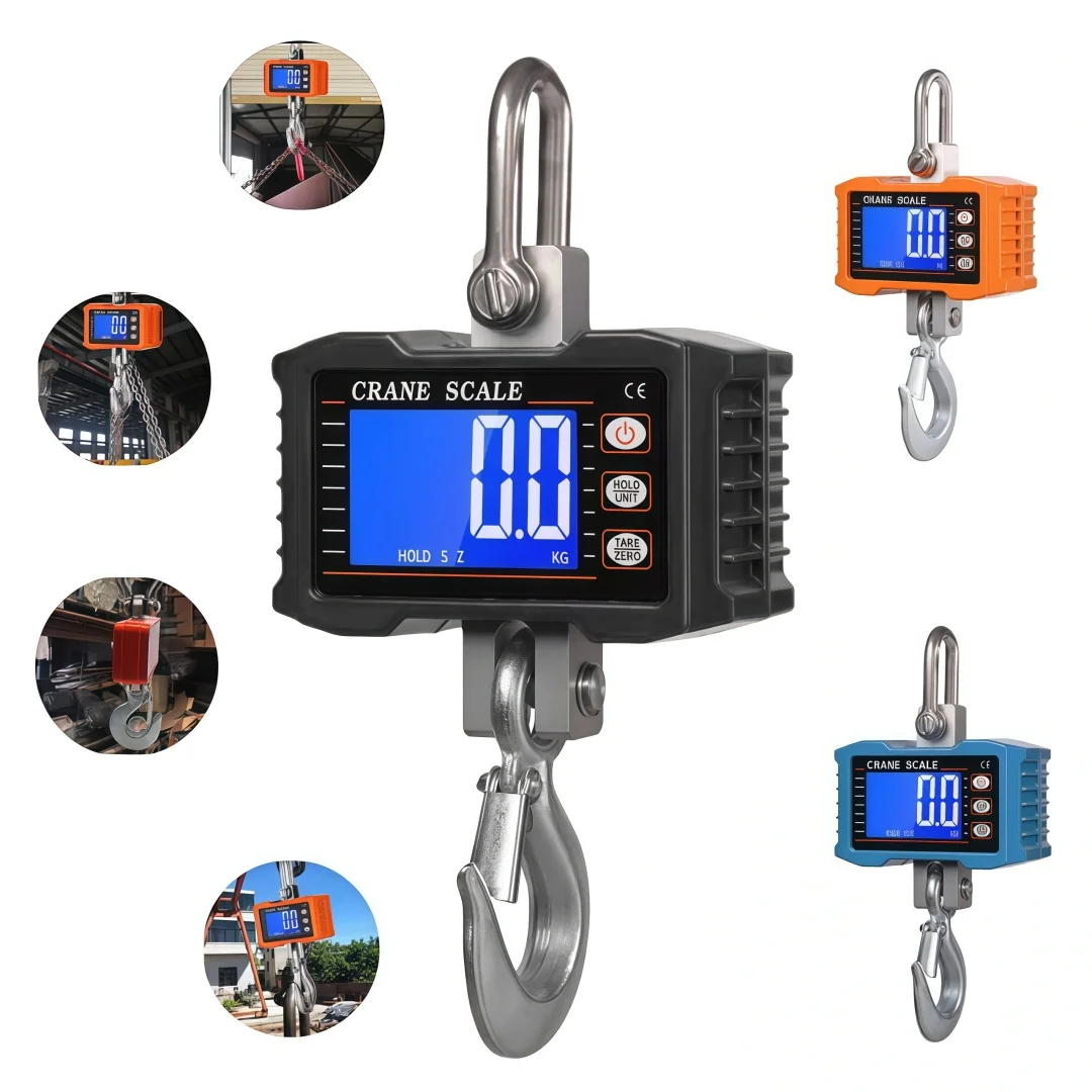 Digitale Hängewaage, 1000 kg/2204 lbs, tragbare Hochleistungs-Kranwaage, LCD-Hintergrundbeleuchtung, industrielle Hakenwaage, Einheitswechsel/Datenhaltung Image
