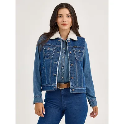 Womens Wrangler Sherpa Lined Denim Vest Mid Size L