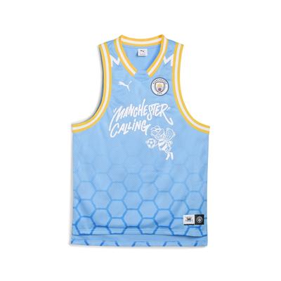 Trainingsshirt PUMA "PUMA HOOPS x MANCHESTER CITY Basketballtrikot Herren", Herren, Gr. XL, blau (team light blau), Obermaterial: 100% Polyester; Futter: 100% Polyester, clean, regular fit, Rundhals, ohne Ärmel, Shirts Image