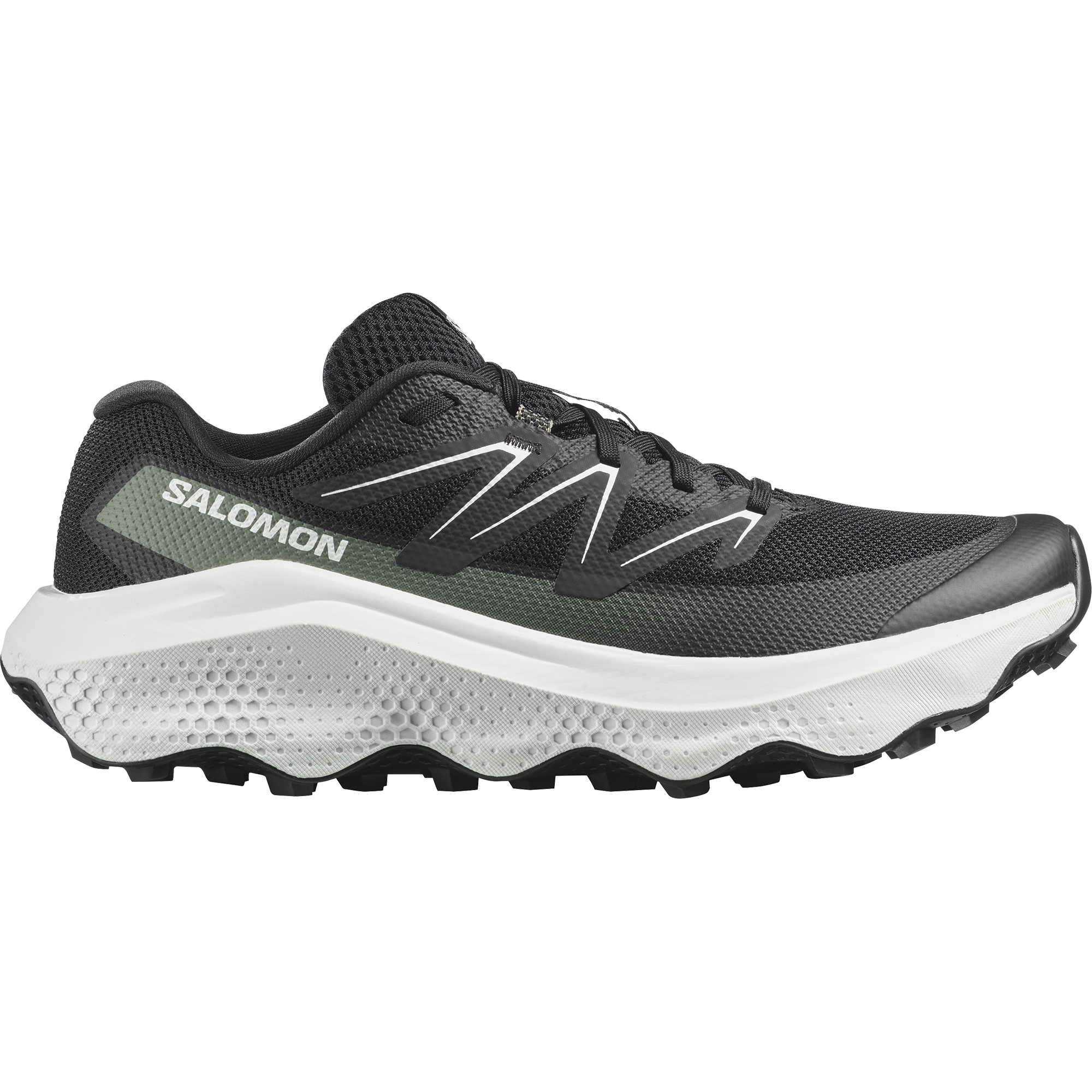 Laufschuh SALOMON "ULTRA FLOW 2", Herren, Gr. 44,5, schwarz-weiß (schwarz, weiß, agave grün), Synthetik, Textil, Schuhe Laufschuh