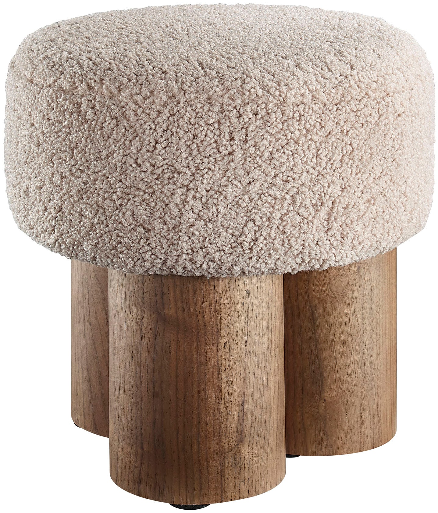 Sitzhocker SALESFEVER "mit Teddyfell-Sitzfläche – Großer Plüsch-Pouf", braun (walnuss, braun), B:50cm H:49cm T:50cm, MDF, Walnussholzfurnier, Teddyfell (100% Polyester), Hocker, Sitzhocker, Weicher Design-Hocker für Wohnzimmer & Schlafzimmer
