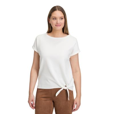 Kurzarmshirt BETTY BARCLAY "Betty Barclay Halbarm-Shirt mit Schleifenknoten", Damen, Gr. 40, weiß (rohweiß), Sweatware, Obermaterial: 63% Baumwolle, 33% Polyester, 4% Elasthan., casual, loose fit normal, U-Boot-Ausschnitt, Kurzarm, Shirts Image