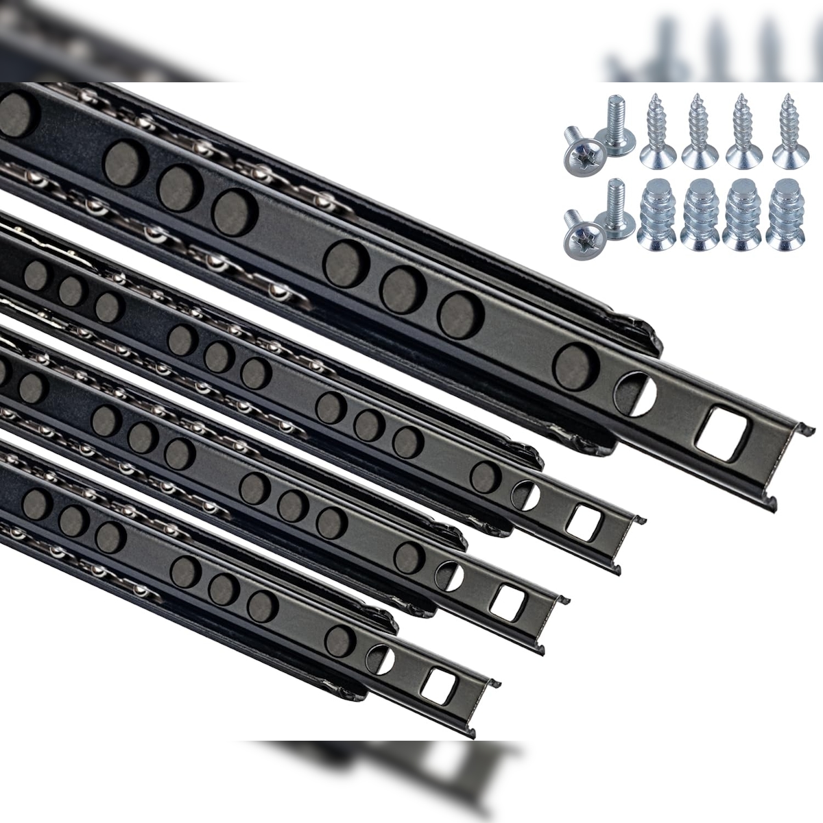 ID Dinkel Schubladenschienen 4 STÜCK 2 Paar SCHWARZ Teilauszug Schubladenauszug Rollenauszug Kugelauszug 150mm Image