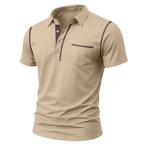 Herren Poloshirt aus Baumwollmischung Golfshirt Lässig Sport Klassisch Kurzarm Mode Cool Farbblock Tasche Knöpfe Sommer Frühling Frühling Herbst Schmale Passform Dunkelgrau Schwarz Wei Image