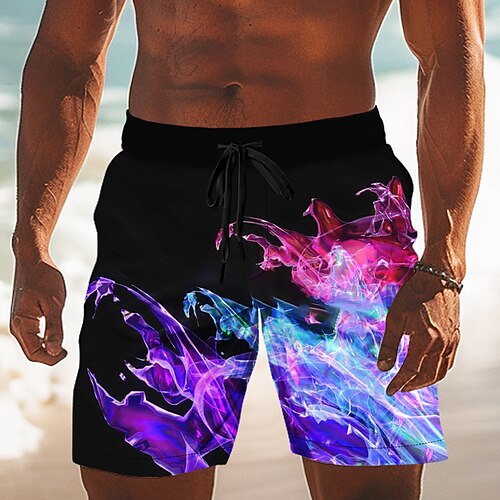 Herren Bunt Flamme Badehosen Badeshorts Boardshorts Mittlere Taille Lässig Outdoor Urlaub Alltagskleidung Seitentaschen Netzfutter Elastischer Kordelzug in der Taille Designer Bekleidung Image