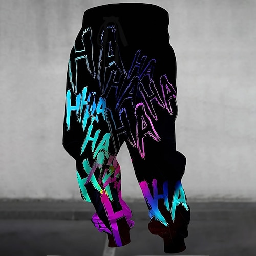 Herren Bunt Graffiti Jogginghose Hose Mittlere Taille Kordelzug Elastischer Bund Lässig Joggen Streetwear Trainieren Sportliche Jogginghose mit Taschen Frühling Herbst 3D-Druck Schwarz 1 # Schwarz Image