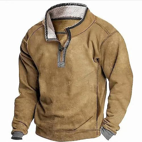 Herren Sweatshirt Fleece Kapuzensweatshirt Viertelreißverschluss Sweatshirt Schwarz Blau Grün Khaki Grau Stehkragen Einfach Reißverschluss Sport Outdoor Lässig Täglich Streetwear Cool