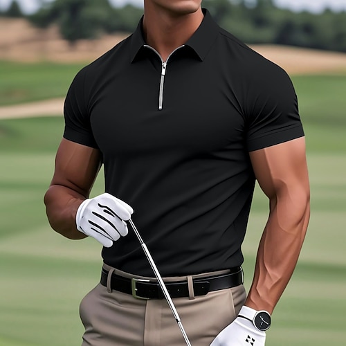 Herren Poloshirts Viertel-Reißverschluss-Poloshirt Lässig Sport Revers Viertelreißverschluss Kurzarm Mode Basic Einfach Viertel Postleitzahl Sommer Frühling Standard Passform Armee-Grün Wein Schwarz Image