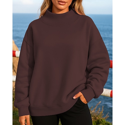 Damen Fleece-Sweatshirt Pullover Langarm Oberteil Athleisure Herbst Winter Einfarbig Thermowarm Winddicht Wandern Training Laufen Sportbekleidung Sportkleidung Schwarz Weiß Rosa Image