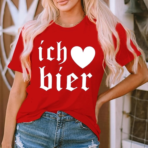 Bayerisch München Deutsch T-Shirt Ärmel T-Shirt Bier Grafik für Damen Erwachsene Heißprägen für Karneval Oktoberfestbier Party Alltagstauglich Image