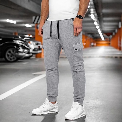 Herren Jogginghose Hose Cargo-Jogginghose Freizeithose Sporthose Elastischer Bund Kordelzug Mehrere Taschen Einfach Komfort Warm Volle Länge Outdoor Täglich Fitnessstudio Sport Mode Schwarz Marineblau Image