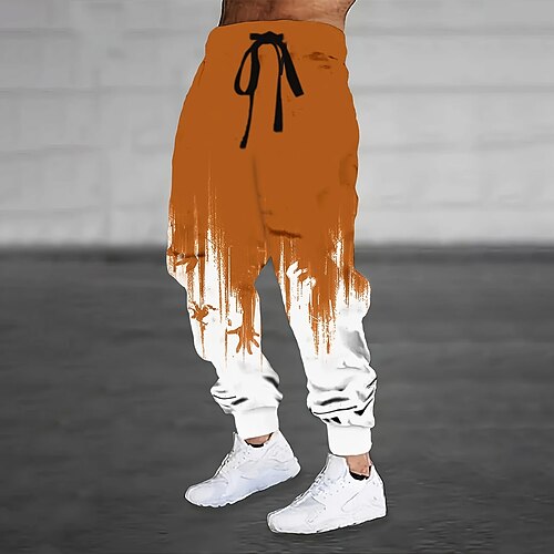Herren Farbverlauf Tropfende Tinte Jogginghose Hose Mittlere Taille Kordelzug Elastischer Bund Lässig Joggen Streetwear Trainieren Sportliche Jogginghose mit Taschen Frühling Herbst 3D-Druck Schwarz Image