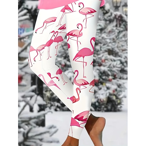 Damen Leggings Urlaub Vintage Ethno-Stil Knöchellang Hohe Taille Grafik Tiermotiv 3D-Druck Schnelltrocknend Atmungsaktivität Weich Dehnbar Täglich Heim Outdoor Leicht Rosa Gelb Rosa Herbst Schmale Image