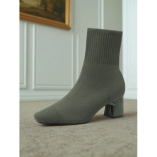 Marineblaue Strick-Sockenstiefel für Damen – spitze Stretch-Stiefeletten mit Blockabsatz für elegante Alltags- und Herbstoutfits Image