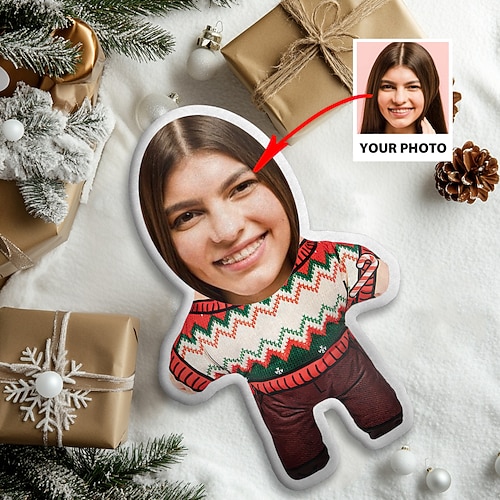 Weihnachtskundenspezifisches Gesichtskissen personalisiertes Fotominime-Wurfkissen humanoider Polster lustiger Gag-Weihnachtsgeschenk für ihn und sie Mini-Me-Puppenspielzeug Image