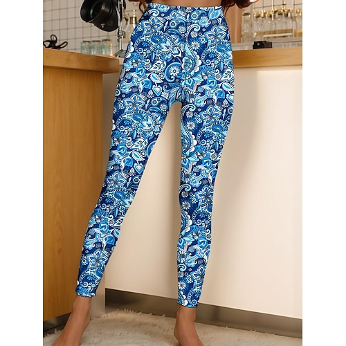 Damen Leggings Urlaub Vintage Mode Knöchellang Hohe Taille Grafik Paisley-Muster Abstrakt Drucken Weich Atmungsaktiv Hohe Elastizität Täglich Outdoor Rubinrot Leicht Braun Purpur Frühling Herbst Image