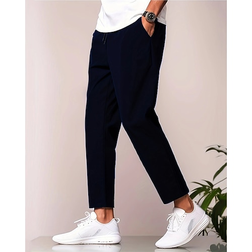 Herren Slim Fit Hose Freizeithose Tasche Elastischer Bund Kordelzug Einfach Komfort Knöchellang Sport im Freien Täglich Mode Lässig Schwarz Marineblau Mikroelastisch Image