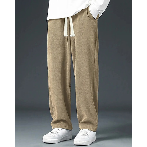 Herren Cordhose Hose Freizeithose Tasche Elastischer Bund Kordelzug Einfach Komfort Sport im Freien Täglich Mode Lässig Schwarz Weiß Mikroelastisch Image