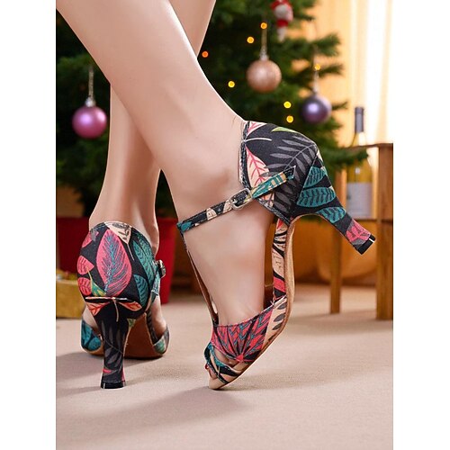 Damen-Latein-Tanzschuhe mit niedrigem Absatz – farbenfrohe professionelle Ballsaal-Sandalen mit T-Riemen für Salsa, Rumba und Übungstraining Image