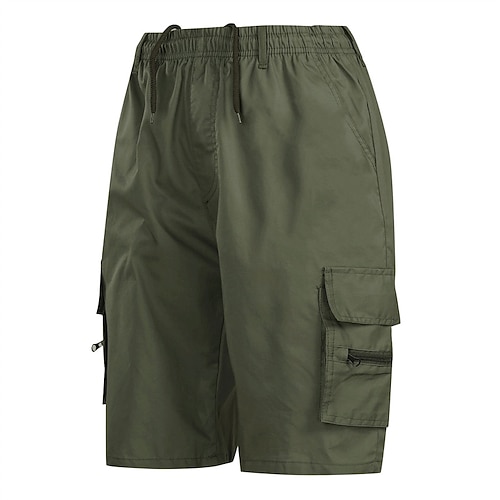 Herren Cargo-Shorts Shorts Sommershorts Elastischer Bund Kordelzug Mehrere Taschen Einfach Komfort tragbar Knielang Outdoor Sport Täglich Mode Lässig Schwarz Armeegrün Image