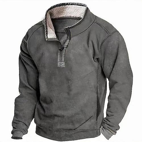 Herren Sweatshirt Fleece Kapuzensweatshirt Viertelreißverschluss Sweatshirt Schwarz Blau Grün Khaki Grau Stehkragen Einfach Reißverschluss Sport Outdoor Lässig Täglich Streetwear Cool
