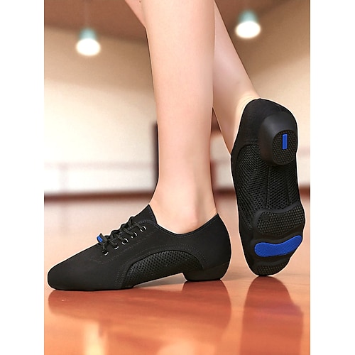 Schwarze Mesh-Jazztanz-Sneaker für Damen – leichte, atmungsaktive Schnürschuhe für professionelles Latein-, Standard- und Übungstraining Image