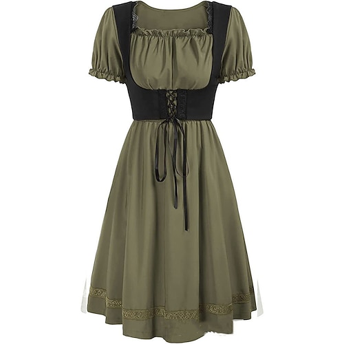 Retro Vintage Mittelalterlich Renaissance Lange Länge Kleid Kostüm Damen Halloween Maskerade Themenparty Renaissance-Messe Festival Erwachsene Kleid Image