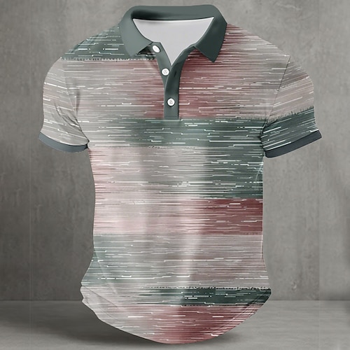 Herren Abstrakt Geometrisch Polo Kurzarm Polo-Shirts Hemden mit Kragen Lässig Straße Athleisure Alltagskleidung Knöpfe Sommer Blau Gelb Grün Image