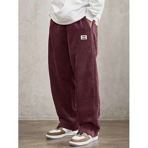 Herren Jogginghose Hose Cordhose Baggy-Hosen Freizeithose Kordelzug Elastischer Bund Dünn Einfach Komfort Volle Länge Outdoor Lässig Täglich Mode Klassicher Stil Schwarz Wein Unelastisch Image