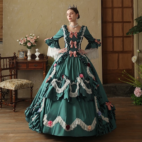 Vintage Rokoko Renaissance Maxi Kleid Normal Ein Hauch Prinzessin Braut Plissiert Gerüscht Prinzessin Rundhals Kostüm Damen Halloween Karneval Maskerade Leistung Party Halloween Erwachsene Ganzjahres Image