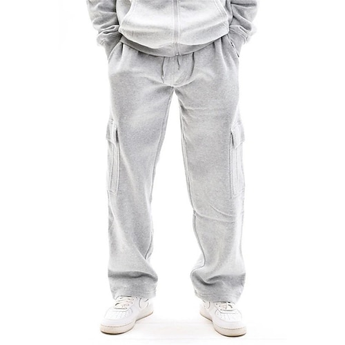 Herren Hose Cargo-Jogginghose Gerade geschnittene Sweatpants Tasche Elastischer Bund Kordelzug Einfach Komfort Sport im Freien Täglich Mode Lässig Schwarz Weiß Mikroelastisch Image