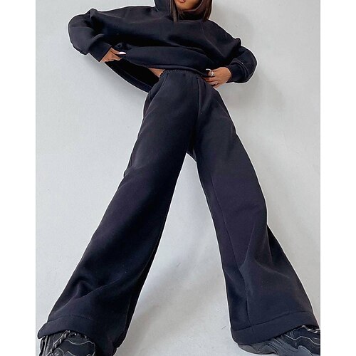 Damen Trainingsanzug Jogginghose Pullover Kordelzug Tasche Einfarbig Kombination Frühling Herbst Schwarz Weiß Angeln Wandern Outdoor Sonnenschutz Winddicht Leicht Langarm Sport Sportkleidung Image