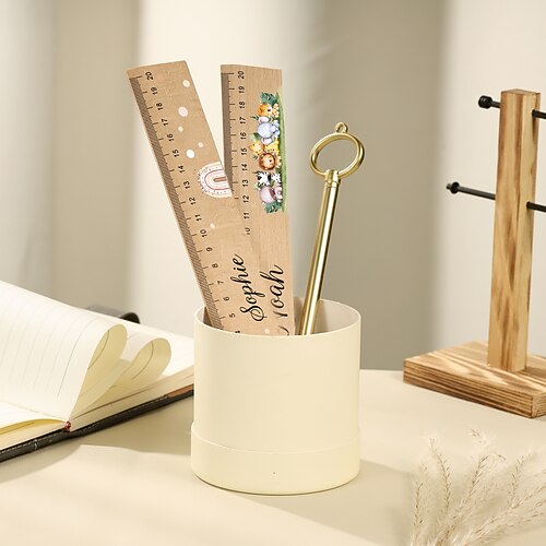 Personalisiertes Lineal aus Holz mit Namen, individuelles Geschenk zum Schulanfang, umweltfreundliches, langlebiges Schülerschreibwaren mit niedlichen Designs, präzise Messung, sicheres Naturmaterial Image