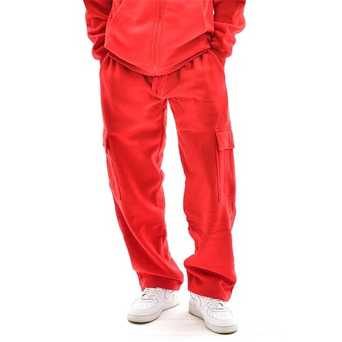 Herren Hose Cargo-Jogginghose Gerade geschnittene Sweatpants Tasche Elastischer Bund Kordelzug Einfach Komfort Sport im Freien Täglich Mode Lässig Schwarz Weiß Mikroelastisch Image