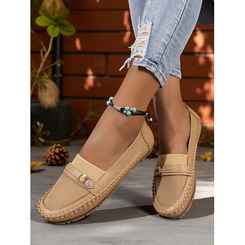 Graue Mesh-Mokassin-Loafer für Damen – atmungsaktive Slip-On-Fahrerschuhe mit Schnallendetail für die Arbeit, Freizeittage und Herbstspaziergänge Image