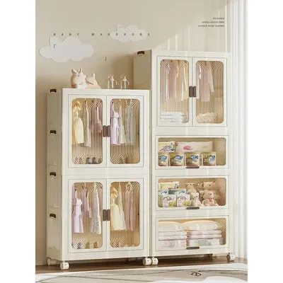 Plastic Wardrobe Closet, 27.6" Wide Stackable Storage Bins With Lids, Multi-layer Collapsible Storage Drawer Bin with Wheels