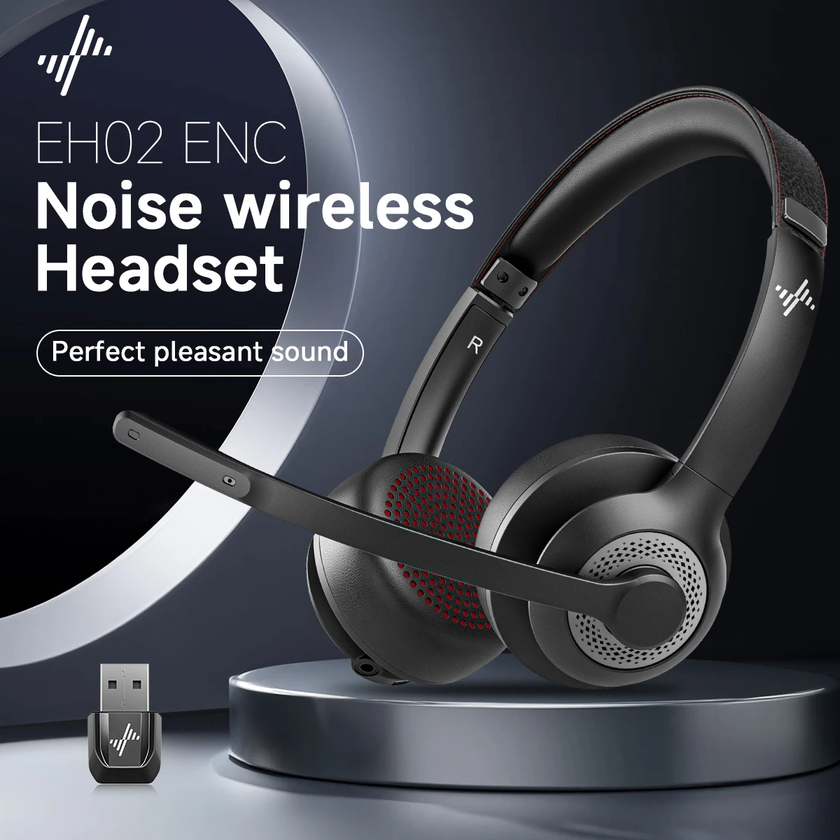 JIAMQISHI Kabelloses Headset mit Mikrofon für die Arbeit, Bluetooth V5.2-Kopfhörer mit KI-Geräuschunterdrückung, Mikrofon, USB-Dongle für Laptop, PC Image