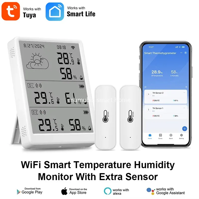 Tuya Smart Digital Indoor/Outdoor Prognose Hygrometer Temperatursensor mit Tuya Big LCD Screen WIFI Wetterstation Image