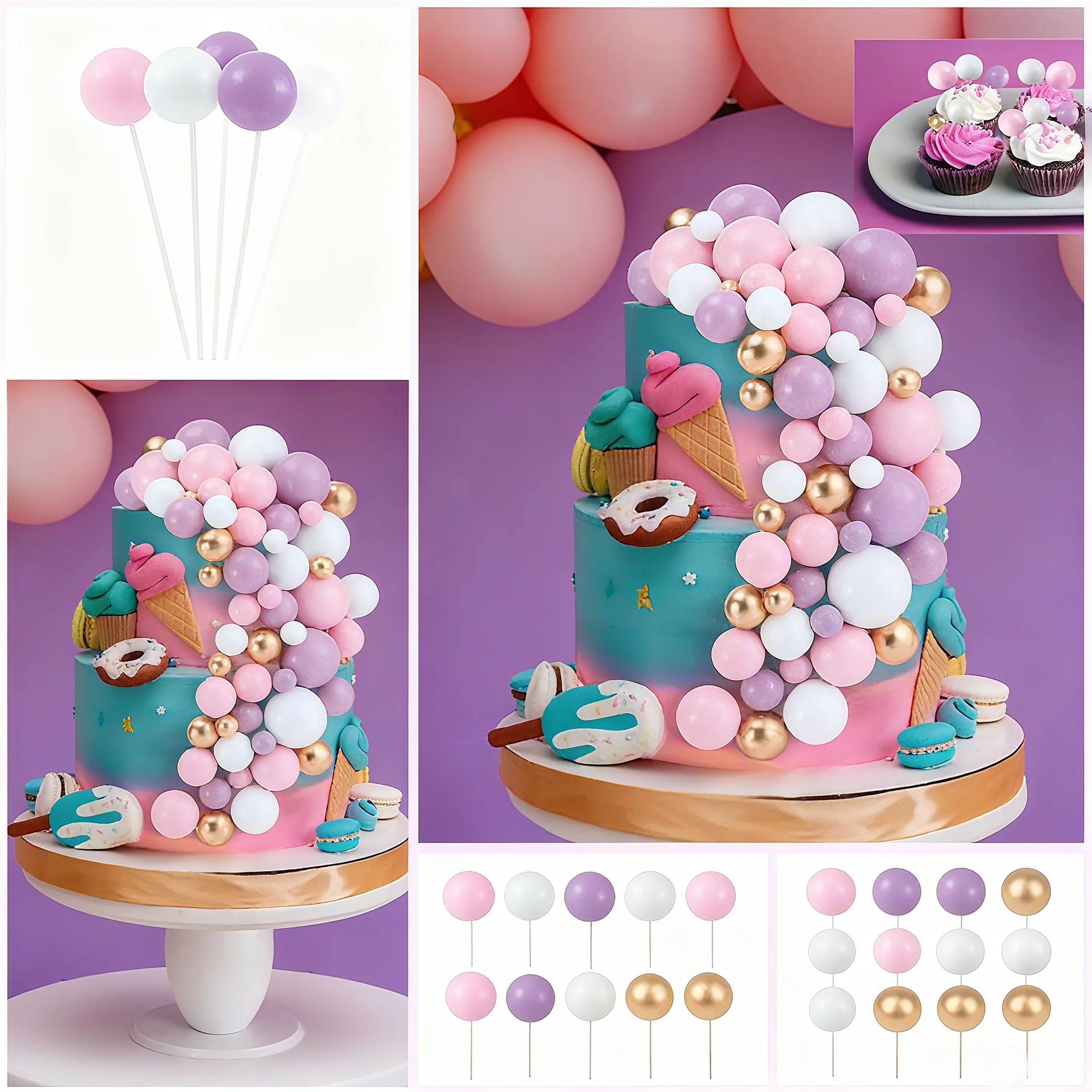 20 Stücke Kuchen Gold Silber Ball Alles Gute Zum Geburtstag Kuchen Topper DIY Cupcake Flagge Hochzeit Weihnachten Ball Dekor Baby Geburtstag Dekoration Image