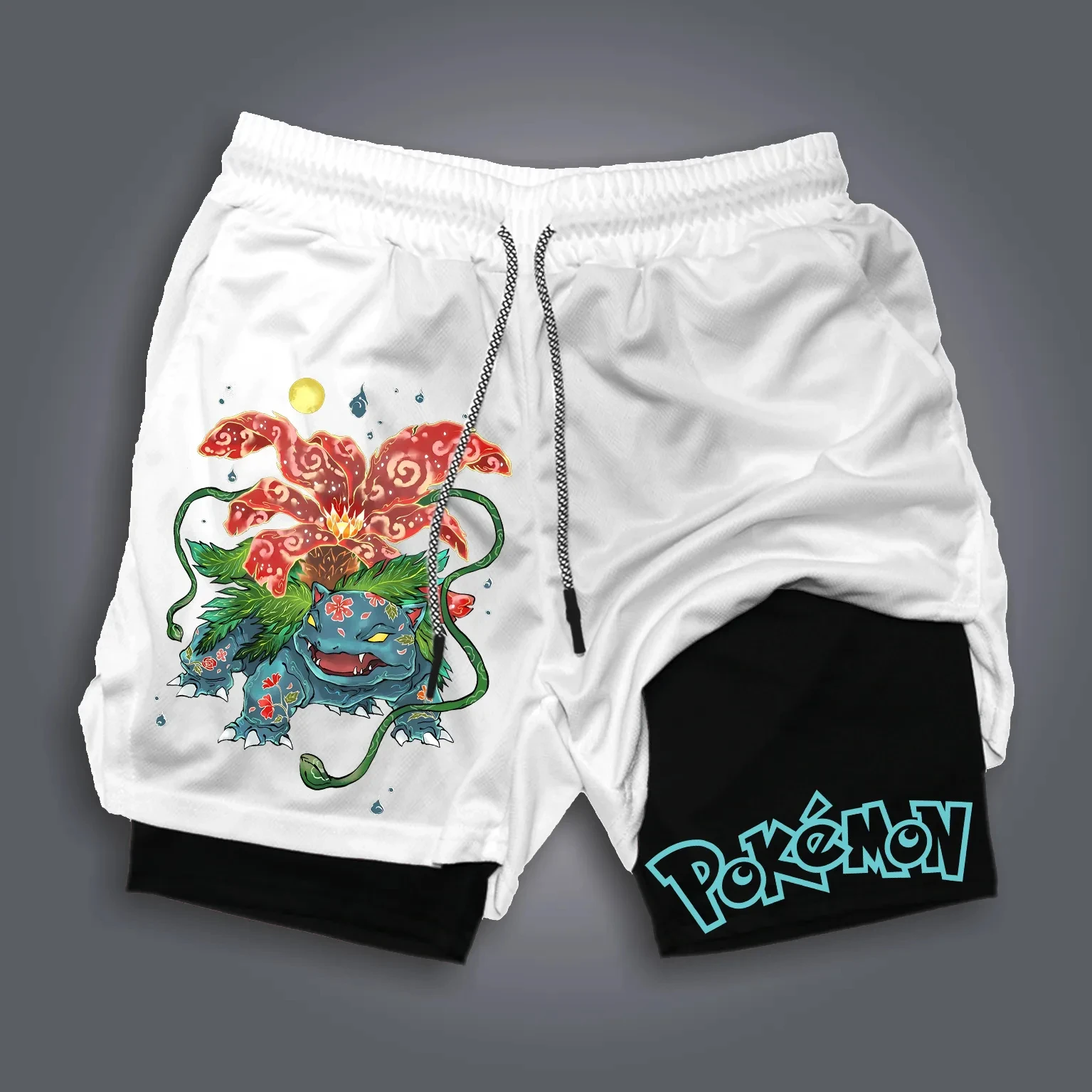 Pokémon Japanische Anime Bulbasaur Gengar Periphere Doppelshorts Pokémon Sommer Herrenmode Atmungsaktive Sporthose Image
