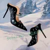 Schwarze Satin-Pantoletten mit spitzer Zehenpartie für Damen, elegant, klare Kristalle, Dekor, High Heels, Schuhe, Damen, Doppelriemen, glitzernde Stiletto-Hausschuhe