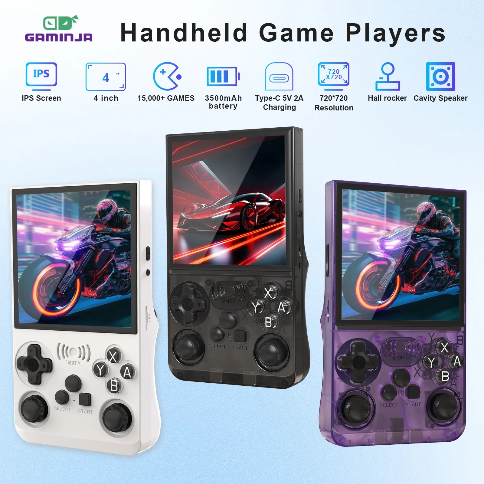 GAMINJA ANS13 4,0-Zoll-IPS-Bildschirm Retro-Handheld-Videospielkonsole 15.000+ Spiele Integrierte tragbare Linux-Taschenspielkonsole Image
