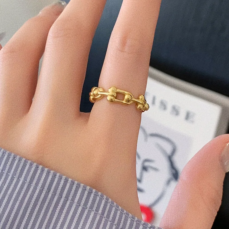 2024 mode Geometrische 18K Gold Farbe U-form Nähte Dicke Kette Ring 316L Edelstahl Frau Mann Paar ring Schmuck Image
