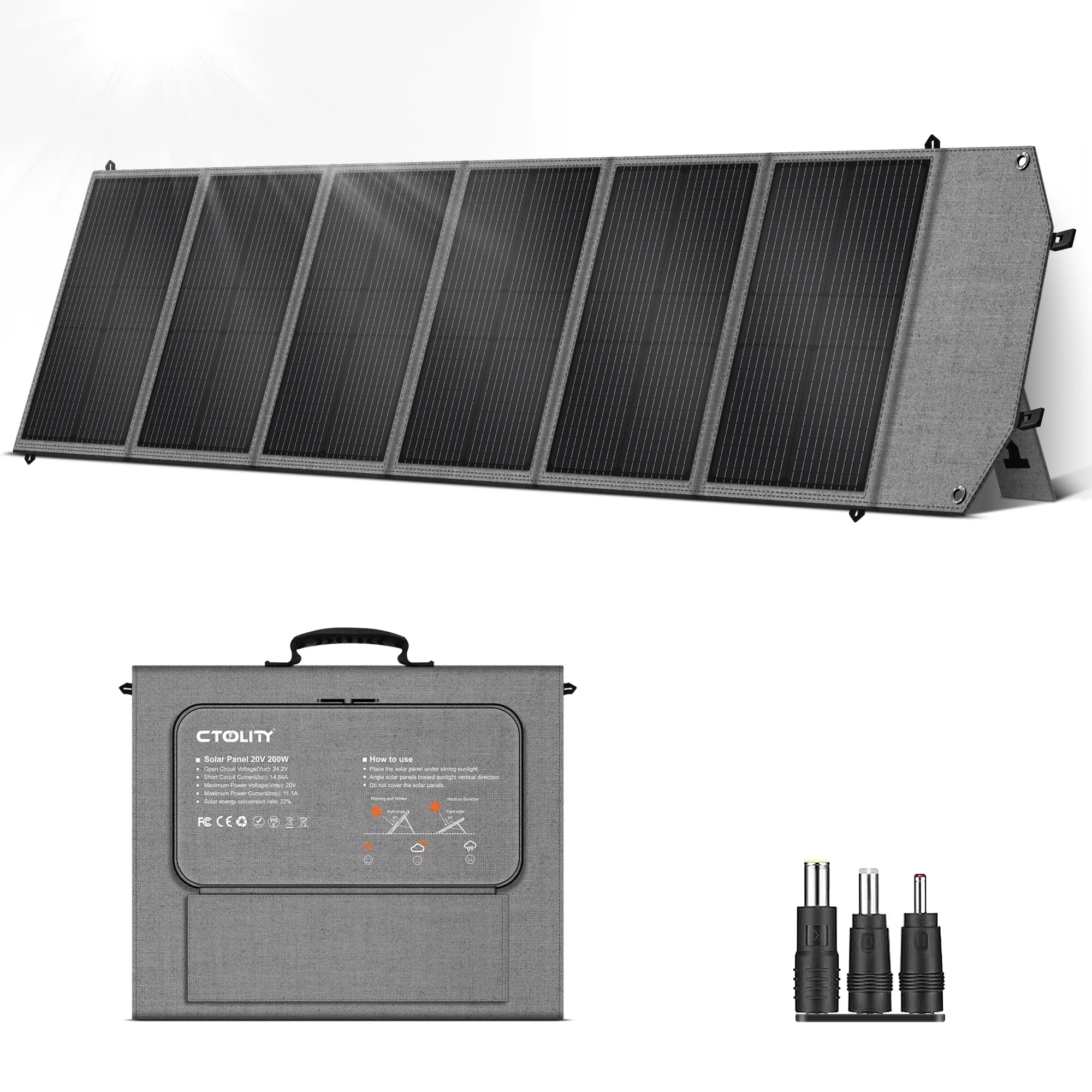 CTOLITY SP200 200 W 20,5 V tragbares Solarpanel Camping faltbares flexibles MPPT-Solarzellen-Ladegerät für Haus-Camper-Reisen Image