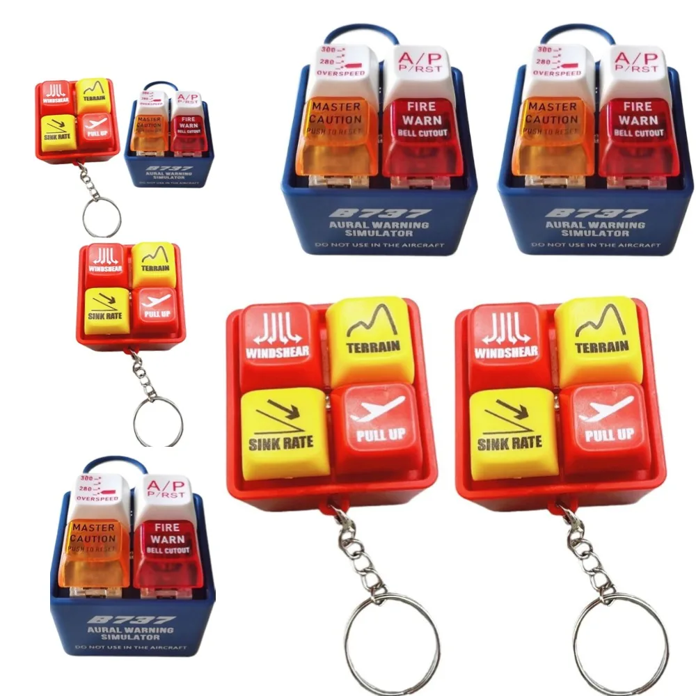 1/2 Stück Flugzeug-Notfallalarm-Schlüsselanhänger mit Knopfzelle, Schlüsselanhänger, Miniaturartikel, lustiger leuchtender Knopf, hängendes Zubehör Image