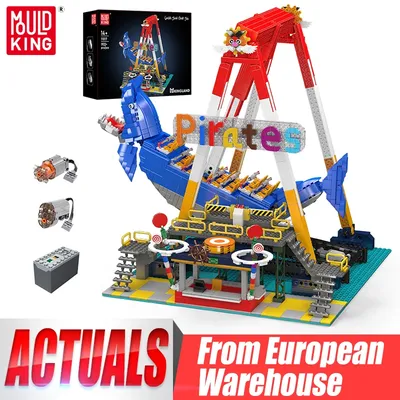 Mould King 11017, Vergnügungspark-Spielzeug, motorisierter Drachenhai, Piratenschiff, Baustein, Achterbahn-Set, Weihnachtsgeschenk für Kinder Image