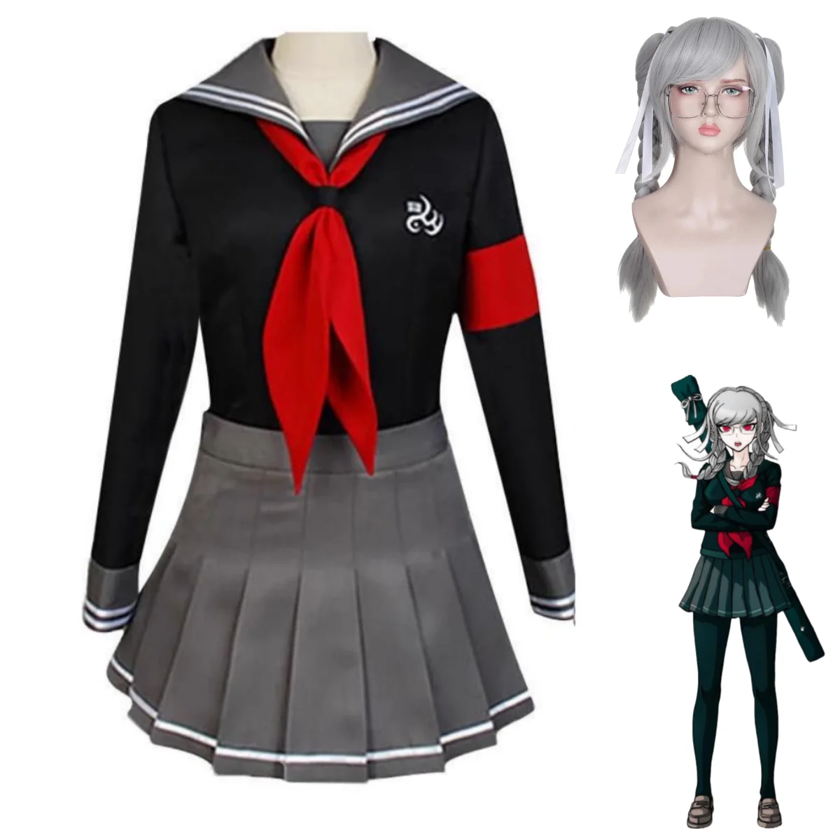 Benutzerdefinierte Jede Größe Plus Größe Spiel Pekoyama Peko Cosplay Kostüm Perücke Japanische JK Uniform Hemd Rock Mann Frau Sexy Karneval Anzug