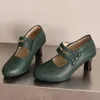 Riemen Damen High Heels Pumps 2025, neue große Größe 48, Lolita Mary Janes Schuhe, elegante schwarze rote grüne Büro-Hochzeitsschuhe mit Absatz