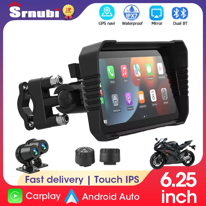 Srnubi Motorrad GPS 6,25 Zoll WiFi MOTO Navigation Wasserdicht Apple Carplay Display Bildschirm Tragbares Motorrad Android Auto Image