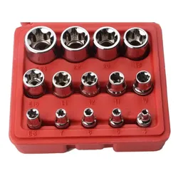 Jeu de douilles étoile E-Torx femelle 14 pièces avec étui 1/4, 3/8, 1/2 po. Jeu de douilles étoile externes, jeu de douilles dynamométriques E4-E24